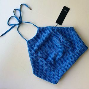 NWT Studio F Crochet Knit Blue Halter Crop Top XS - Colombian Designer